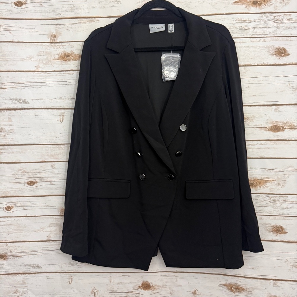 Susan Graver Black Double Breasted Career Blazer Jacket NWOT